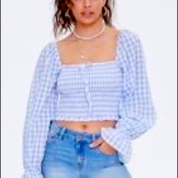 NWT FOREVER 21 Gingham Smocked Crop Top Sz M - Picture 3 of 10